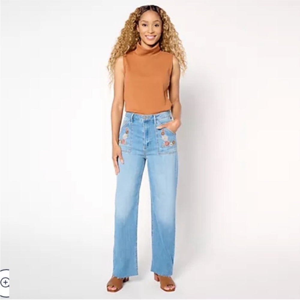Driftwood Embroidered Taylor Denim Floral Bee Straight Jeans size 6